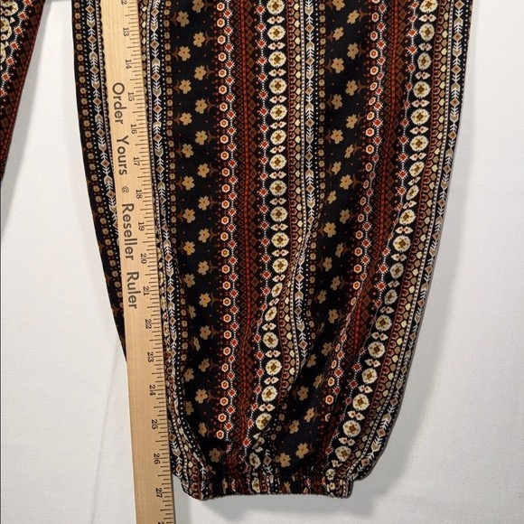 Womens Boho Harem Pants Smocked High Waist Striped Floral Joggers Black Rust - Picture 5 of 5